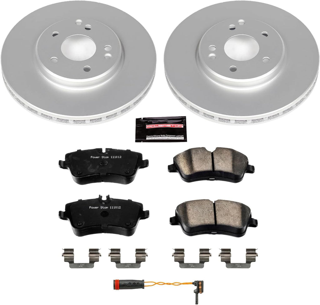 PowerStop Front Brake Kit for Mercedes-Benz C230 2003 |C240 2003-05 |C280 2006-07 |C320 2001-05 |C350 2006-07 - Fully-Coated Disc Rotors with Z23 Carbon-Fiber Ceramic Brake Pads Upgrade, CRK6702