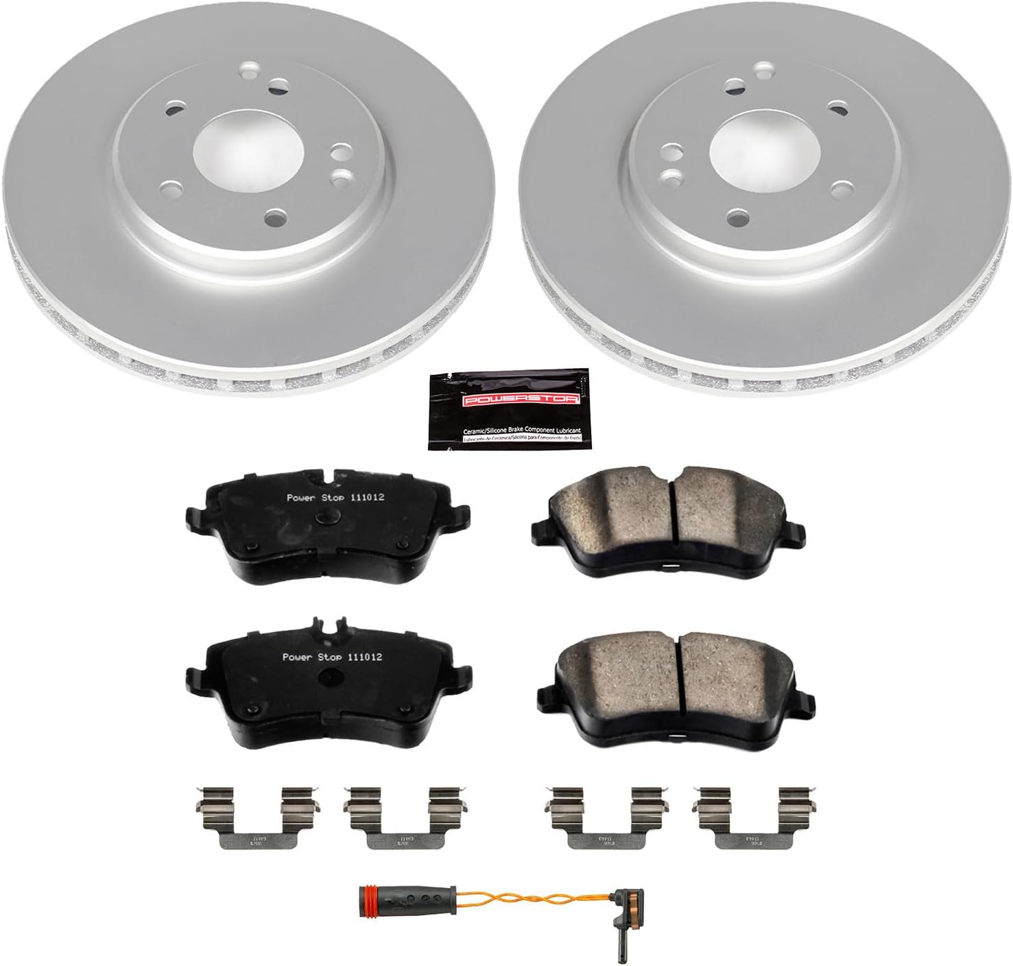 PowerStop Front Brake Kit for Mercedes-Benz C230 2003 |C240 2003-05 |C280 2006-07 |C320 2001-05 |C350 2006-07 - Fully-Coated Disc Rotors with Z23 Carbon-Fiber Ceramic Brake Pads Upgrade, CRK6702