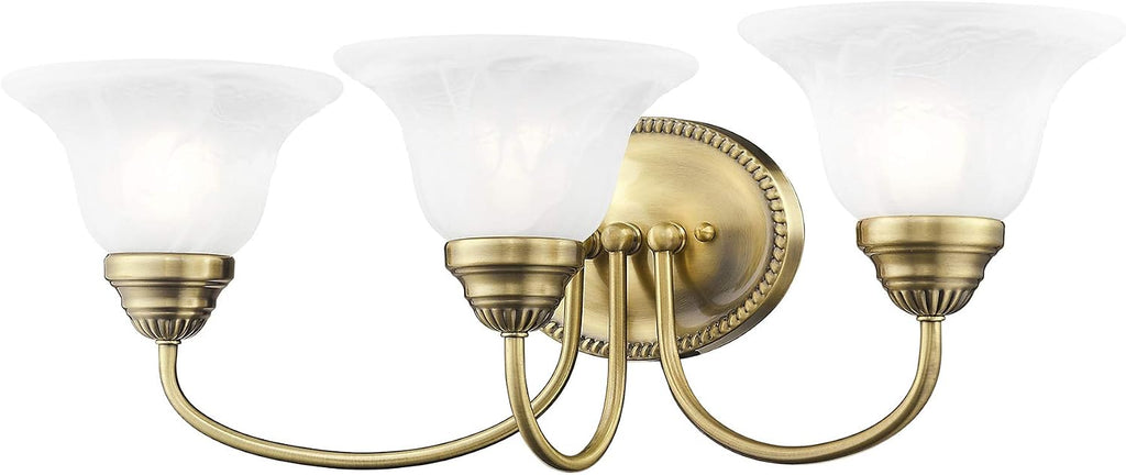 Livex Lighting 1533-01 Edgemont 3 Light Vanity Antique Brass with White Alabaster Glass