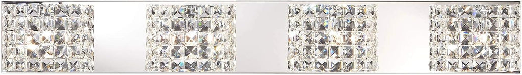Vienna Full Spectrum Cesenna Modern Wall Light Chrome Silver Metal Hardwired 35 1/2' Wide 4-Light Fixture Mounted Clear Crystal Shades for Bathroom Vanity Mirror House Home Hallway Room Decor