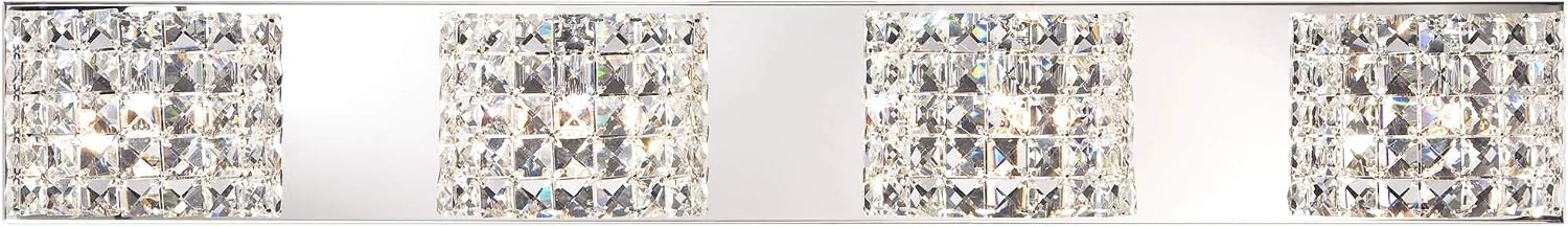 Vienna Full Spectrum Cesenna Modern Wall Light Chrome Silver Metal Hardwired 35 1/2' Wide 4-Light Fixture Mounted Clear Crystal Shades for Bathroom Vanity Mirror House Home Hallway Room Decor