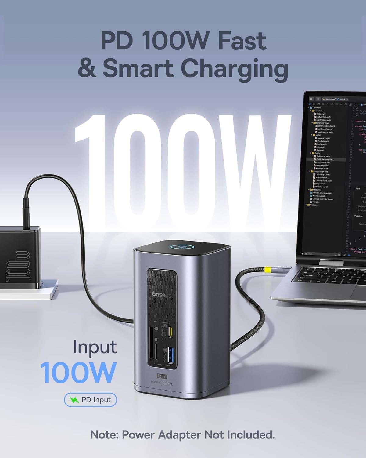 Baseus Nomos Air Mac 12 in 1 Docking Station, Dual Monitor Laptop Docking Station with 2K HDMI/DP, 10Gbps USB-C/A, 100W PD, USB C Docking Station Compatible for macOS, Displaylink Driver Required