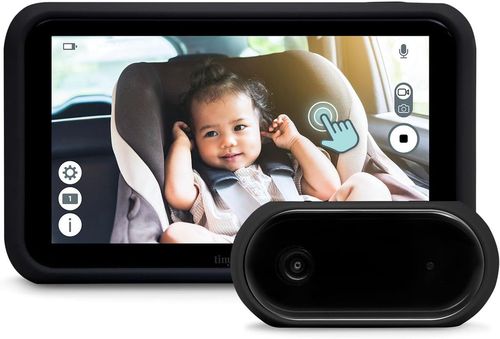 Tiny Traveler 5' HD Touch Screen Baby Car Monitor – Hackproof, No WiFi Baby Camera for Travel and Home, Night Vision, Headrest or Clamp Mount, Baby Reminder Alert - Black