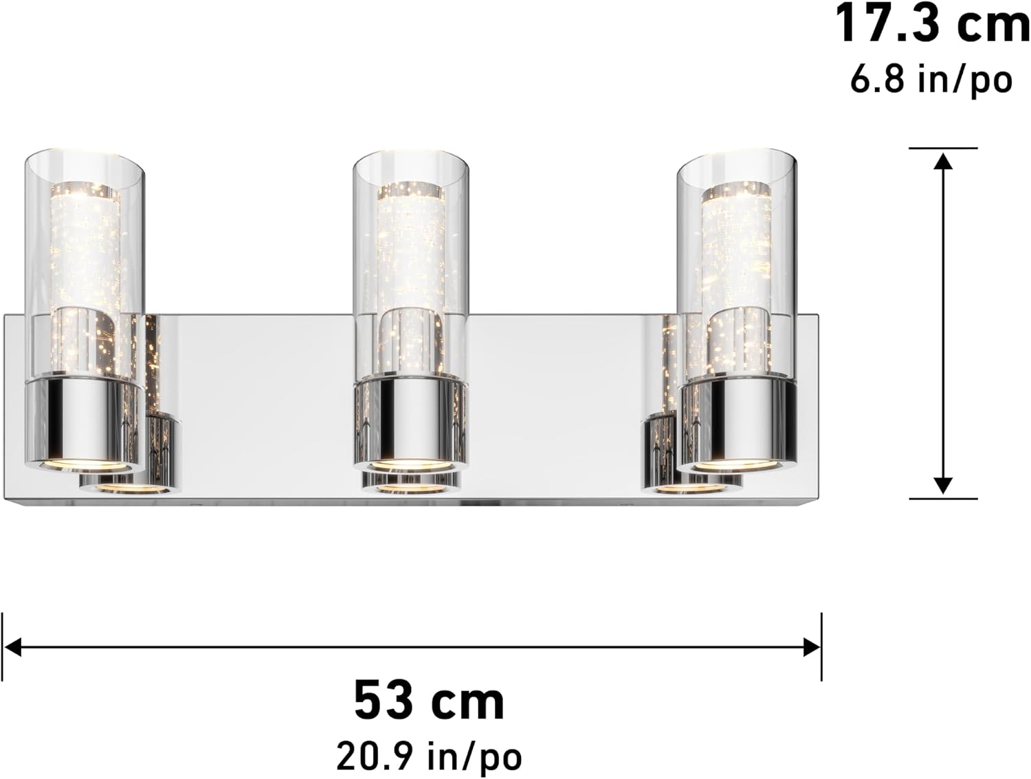 artika Essence 23W LED Modern Vanity Light Fixture, Chrome Finish with Bubble Glass and Glass Diffusers - Ideal for Bathroom Lighting - 1800 Lumens, 3000 Kelvin, No Bulb Required