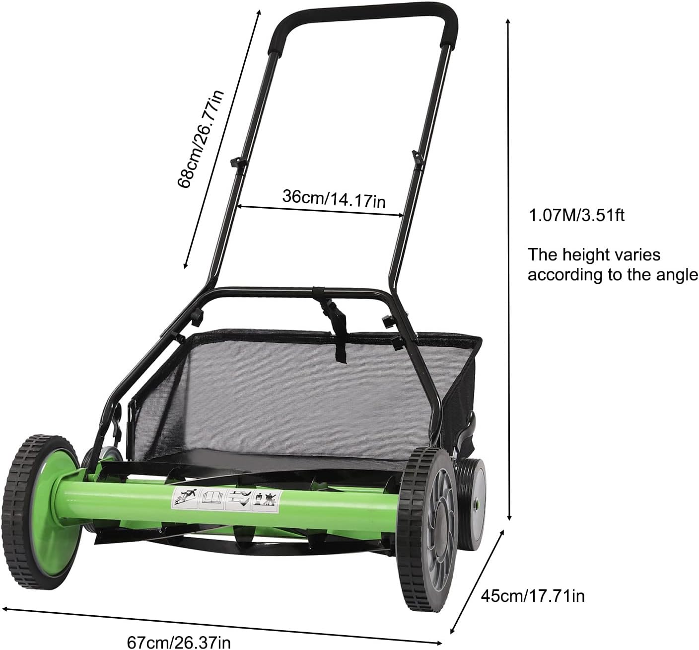 20 Inch 5-Blade Push Reel Lawn Mower with Grass Catcher Manual Push Mower with Adjustable Cutting Height 2.5 Inch Max, 4 Wheels Reel Mower for Small Area Yards (20 Inch)