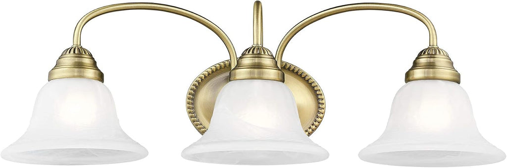 Livex Lighting 1533-01 Edgemont 3 Light Vanity Antique Brass with White Alabaster Glass