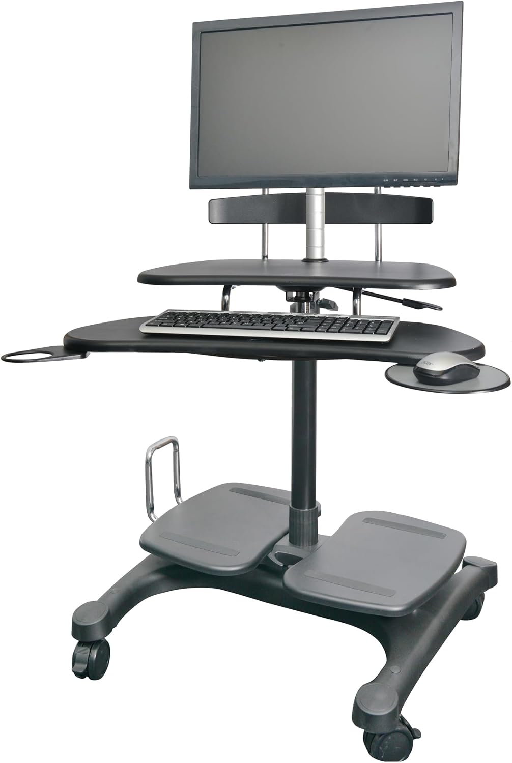 Kantek Mobile Sit Stand Height Adjustable (31'-44.5') PC Cart, Rolling Computer Laptop Workstation, Keyboard Tray, Mouse Tray, Printer, UPS, Monitor Arm,Black,STS240