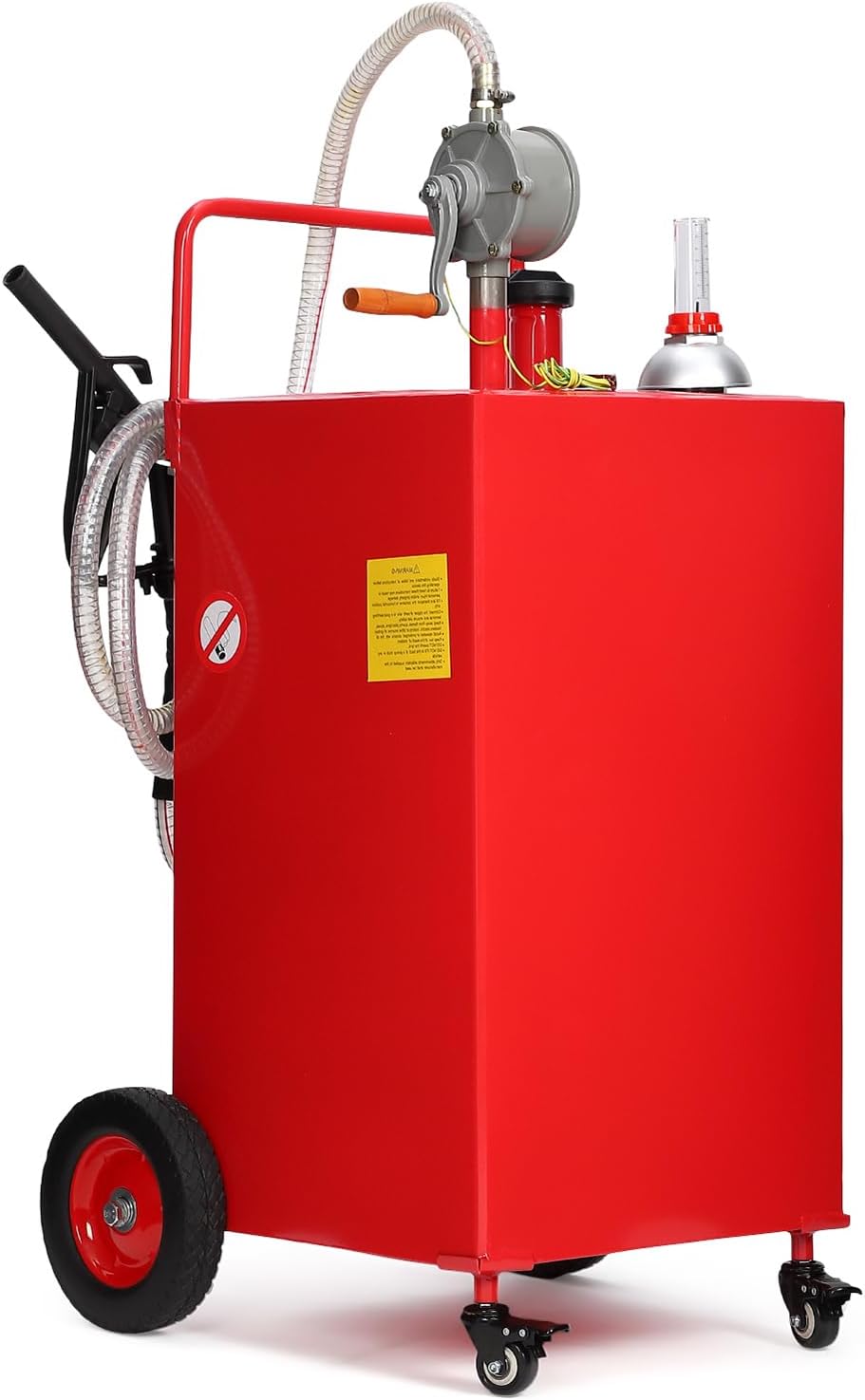 30 Gallon Gas & Diesel Fuel Caddy with Transfer Pump – Mobile Fuel Storage Tank with 4-Wheel Cart for Boats, Lawn Mowers, Snowblowers, Motorcycles & Construction Equipment - Red