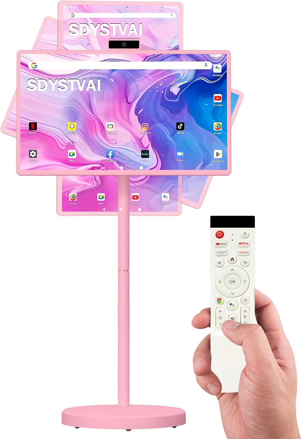 32' FHD Smart Portable TV, Rolling TV on Wheels, Android 15 OS, 8G +128GB Storage, Portable Touch Screen Monitor, EDLA Certified, 8MP Camera, 6–8 Hour Battery, Swivel Design, Voice Remote