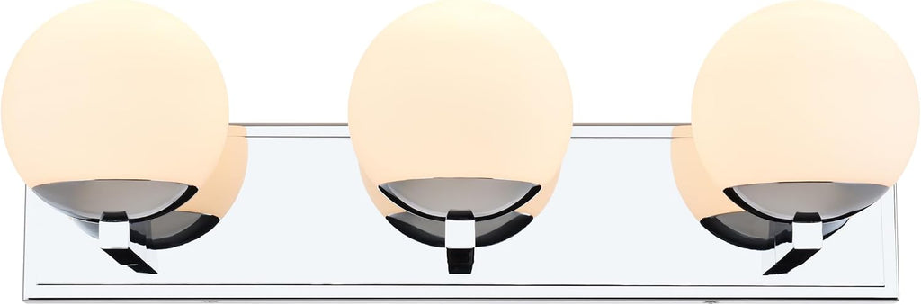 Chrome Bathroom Vanity Light Fixtures, 3-Light Globe Bathroom Vanity Light Fixtures Over Mirror, Modern Wall Lights for Living Room, Long Backplate, Standard E26 Base, Chrome