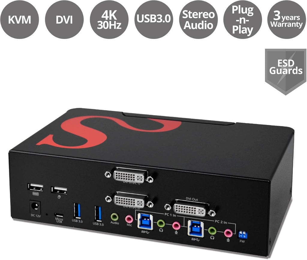 SIIG 2-Port DVI Dual-Link KVM Switch Smart Console with USB 3.0 Multi-Media (CE-DV0111-S1)