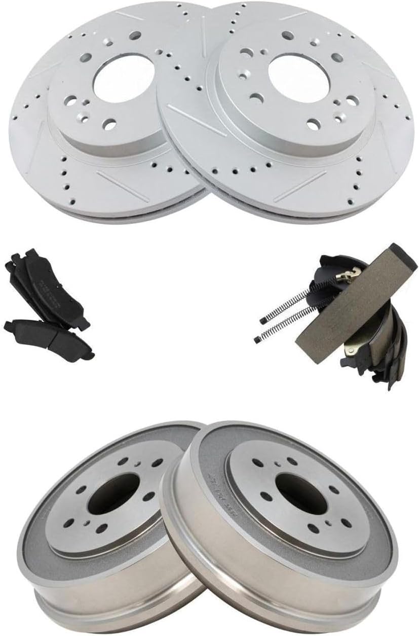Drilled Slotted Semi-Metallic Coated Stop Power Disc Set Kit Brake Rotors and Pads for Chevy for Silverado 1500 2007-2008,for GMC for Sierra 1500 2007-2008