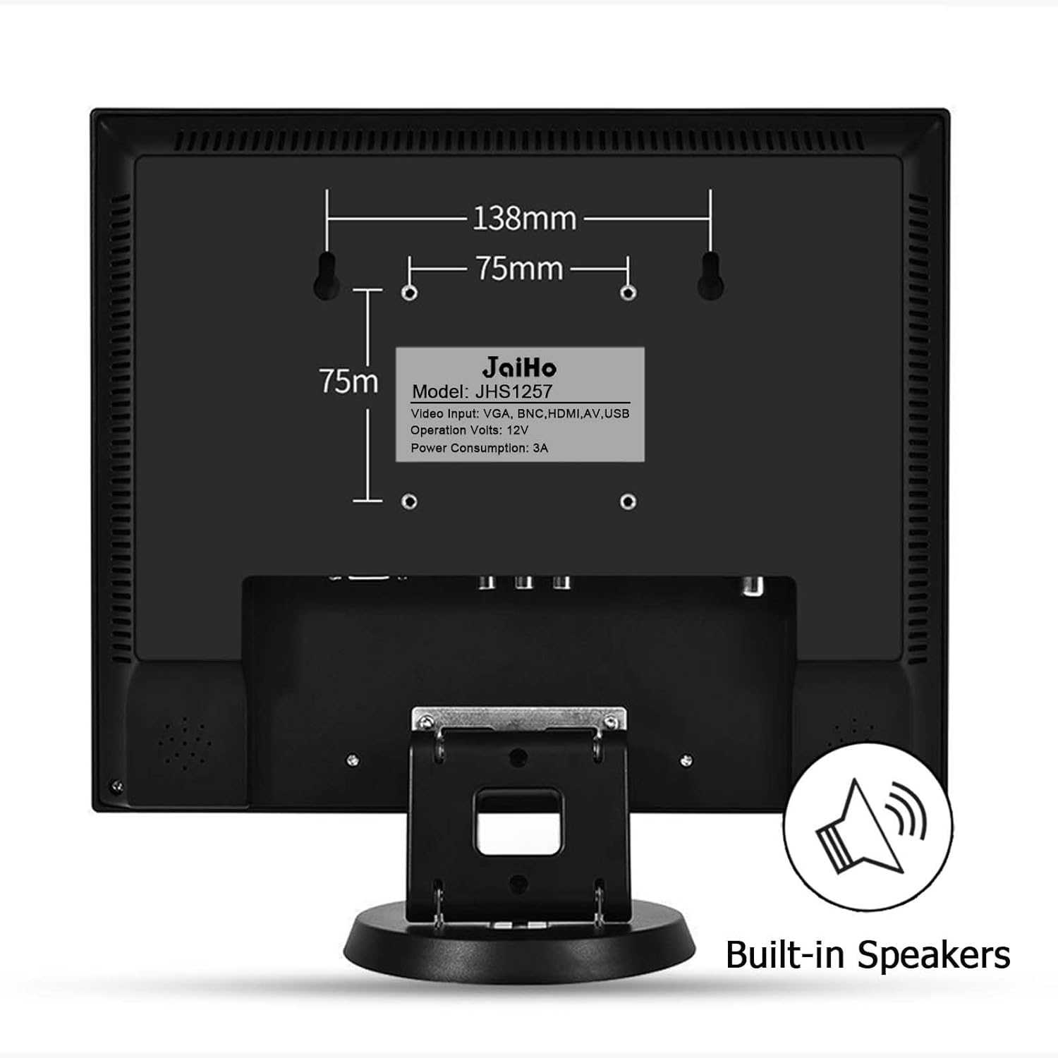 JaiHo 14-Inch 4:3 Security Monitor, 1024x768 No Image Stretching CCTV Screen with Metal Housing, BNC HDMI VGA AV USB Input, Industrial Display with Built-in Speakers Remote Control & VESA Mount
