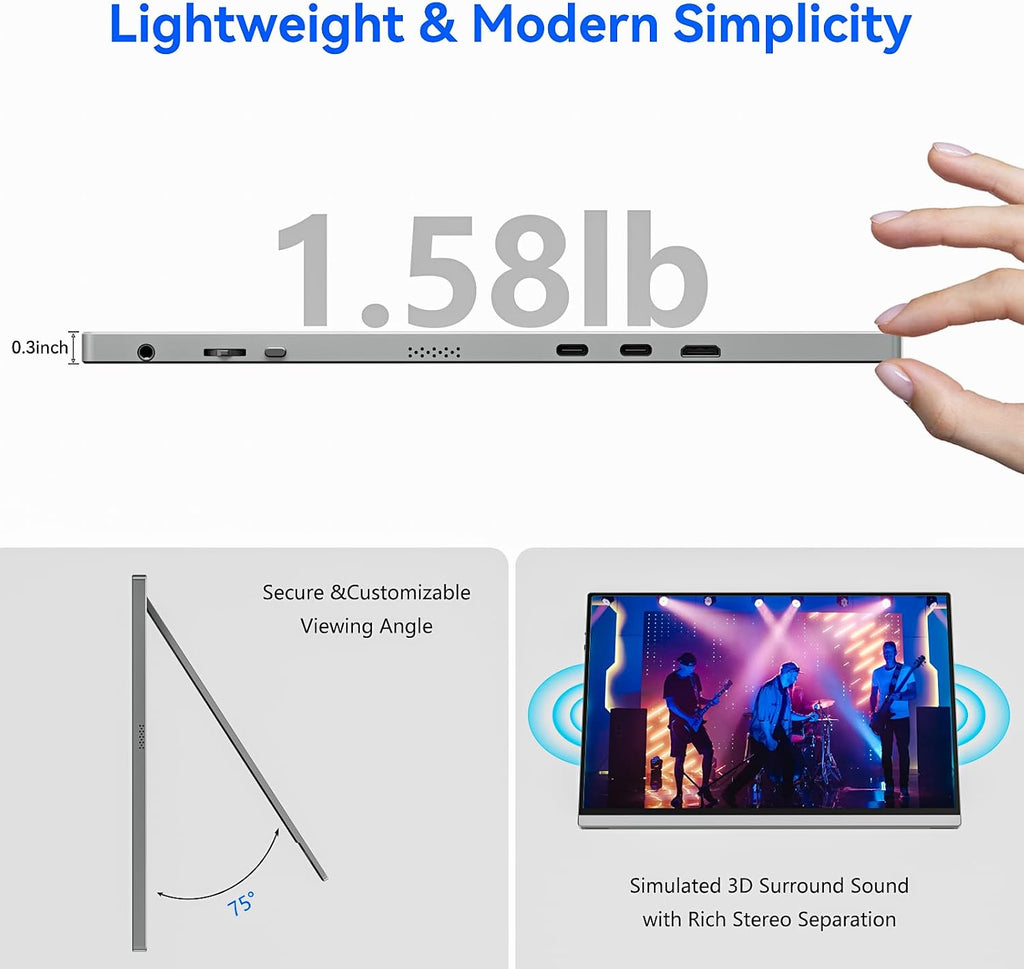 Veout External Second Screen for MacBook Pro (Silver), 1920x1200 IPS 16 inch Travel Monitor with Aluminum Metal Stand, Dual Type-C/Mini HDMI 16:10 Portable Display for iMac/Laptop/Mini PC
