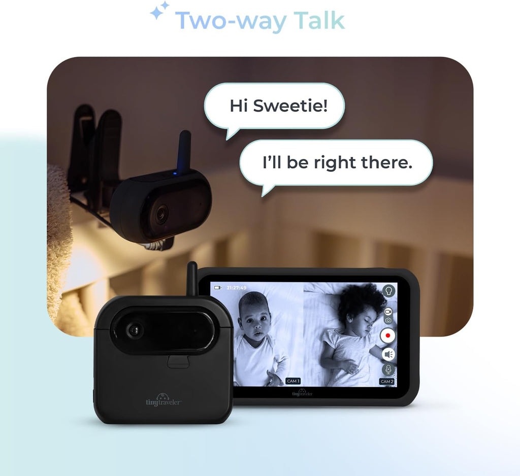 Tiny Traveler Ai Smart Wireless Baby Car Monitor with Add-On Camera, Travel Kit & Power Bank - AI-Powered Safety Alerts Detection, Virtual Fence, Long Range 1000ft Night Vision, 2-Way Talk - Black