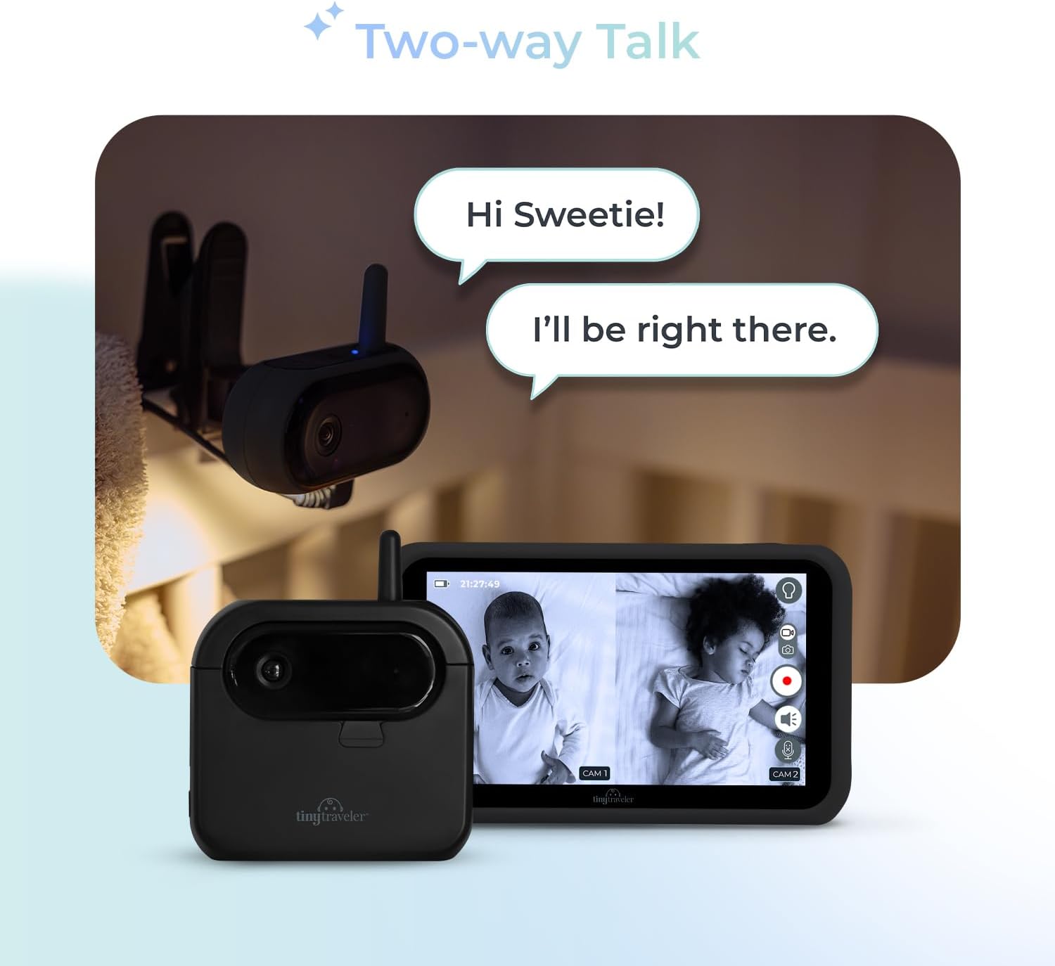 Tiny Traveler Ai Smart Wireless Baby Car Monitor with Add-On Camera, Travel Kit & Power Bank - AI-Powered Safety Alerts Detection, Virtual Fence, Long Range 1000ft Night Vision, 2-Way Talk - Black