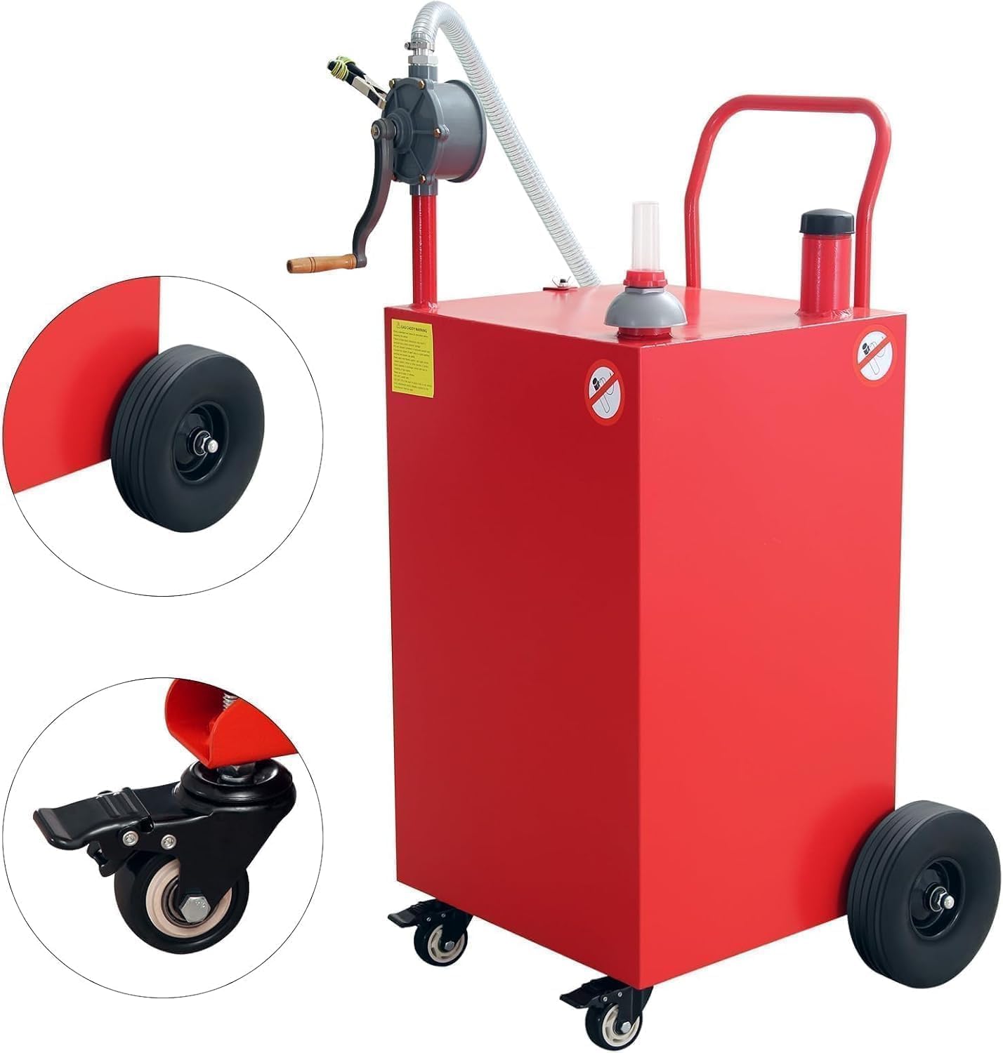 50 Gallon Gas Caddy,Portable Fuel Transfer Storage Tank with Manual Transfer Pump, Flat-Free 4 Wheels,Heavy Duty Gas Can, ATV, Boat, Lawn Mower Red