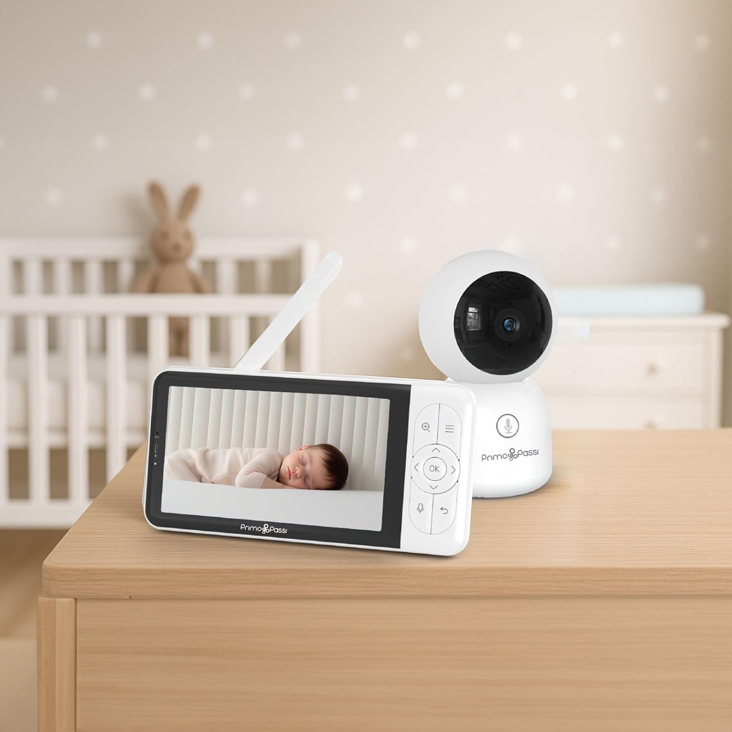 Primo Passi Smart Wi-Fi Baby Monitor with 5' HD Display, Night Vision, Two-Way Audio, Temperature Sensor, and App Access for iOS & Android