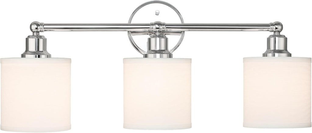 XiNBEi Lighting Wall Light, Bathroom Vanity Light with Fabric Shade, 3 Light Wall Fixture Chrome Finish for Bathroom XB-W1214-3-CH