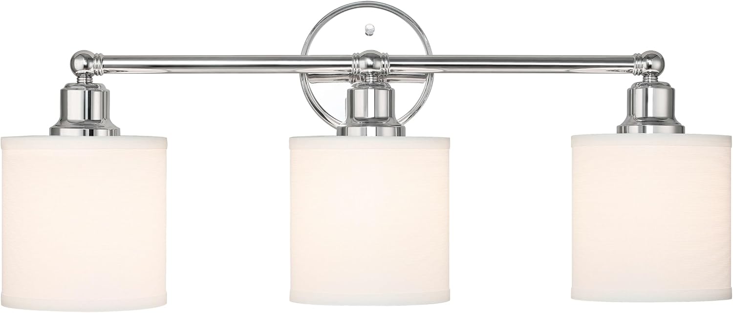 XiNBEi Lighting Wall Light, Bathroom Vanity Light with Fabric Shade, 3 Light Wall Fixture Chrome Finish for Bathroom XB-W1214-3-CH