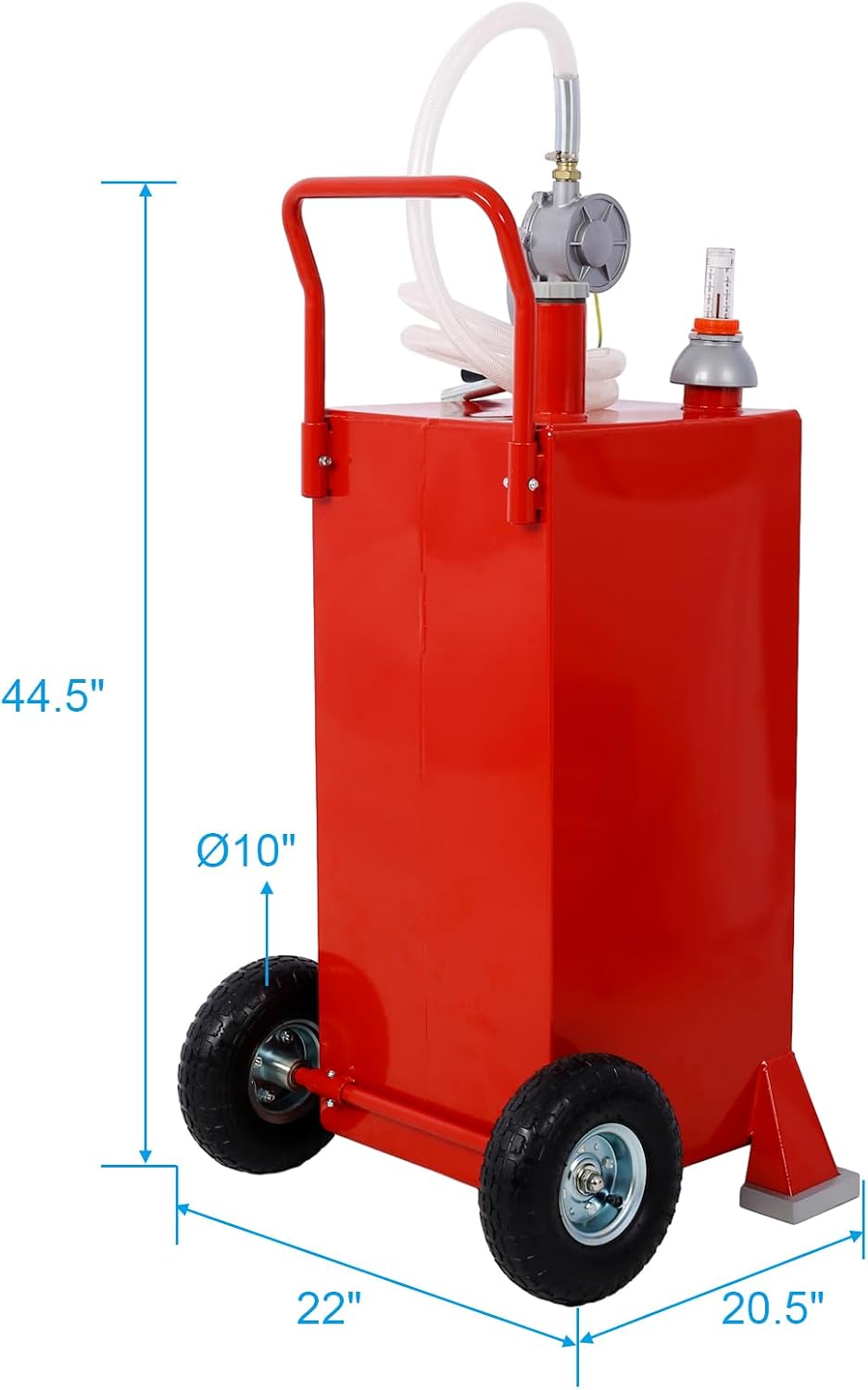 30 Gallon Fuel Caddy, Gas Storage Tank & 2 Wheels, with Manual Transfer Pump, Gasoline Diesel Fuel Container for Automobiles ATV Car Mowers Tractors Boat Motorcycle(Red)