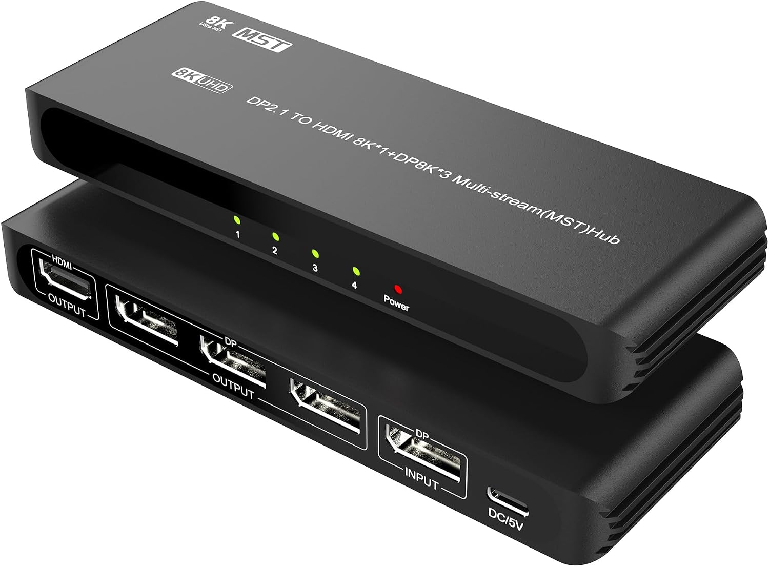 DisplayPort Splitter for 4 Monitors, Three DP with HDMI Adapter 8K@60Hz Extended Display 1 in 4 Out DisplayPort MST Hub for Multiple Monitor, Compatible with Computer, Graphic Card, PC