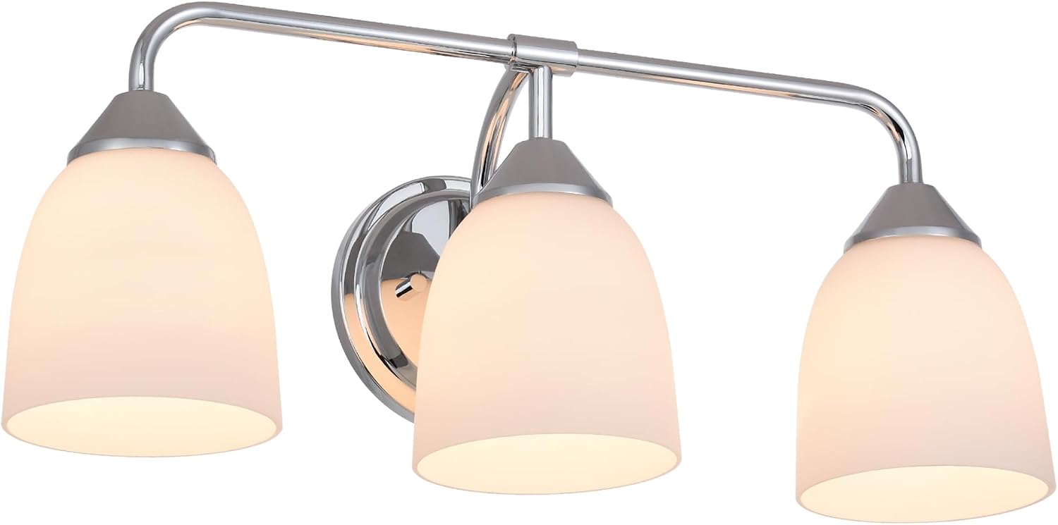 Chrome 3-Light Traditional Bathroom Vanity Light Fixtures Over Mirror, Modern Vanity Lights for Living Room, Standard E26 Base, Chrome