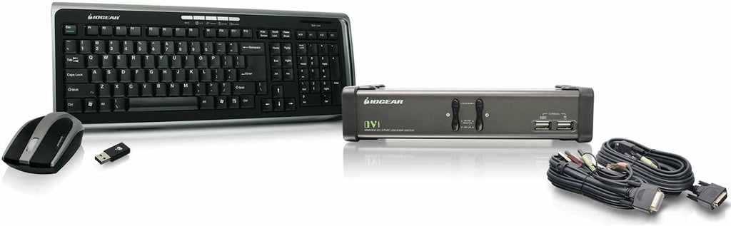 IOGEAR 2-Port DVI KVMP Switch with Cables and Wireless Media Center Keyboard and Mouse, GCS1102-KM1
