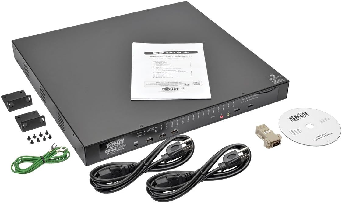 Tripp Lite 32-Port Cat5 IP KVM Switch, 1U Rack-Mount, 4+1 User, RJ45, USB, PS/2, Serial, VGA or DVI, TAA (B064-032-04-IPG)
