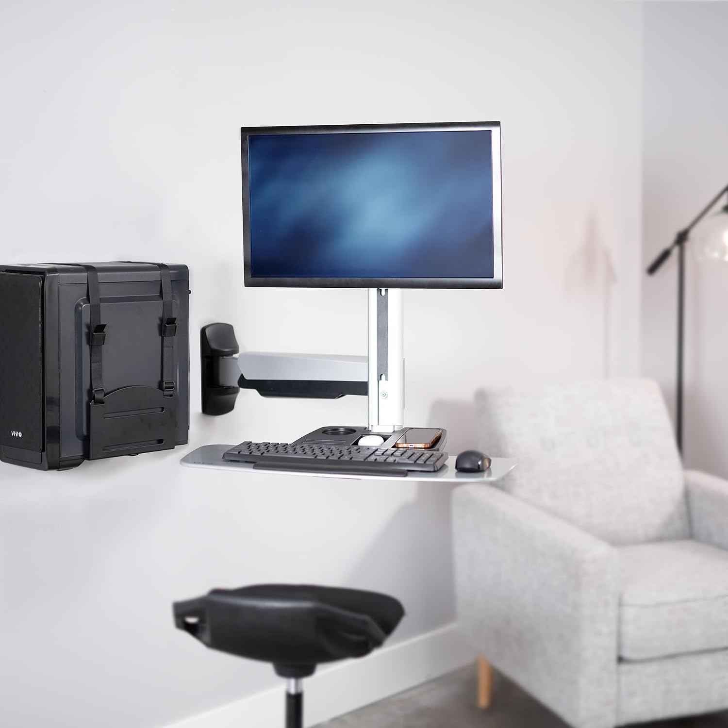 VIVO Single Monitor and Keyboard Counterbalance Sit-Stand Wall Mount, Ergonomic Standing Transition Workstation STAND-SIT1W
