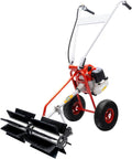 43CC 2 Stroke Outdoor Hand Held Gas Power Broom Gas Walk Behind Push Lawn Sweeper Handheld Walk Behind Sweeper Broom Artificial Turf Gas Power Sweeper 1.7 HP Gas Engine Turf Lawn Sweeper