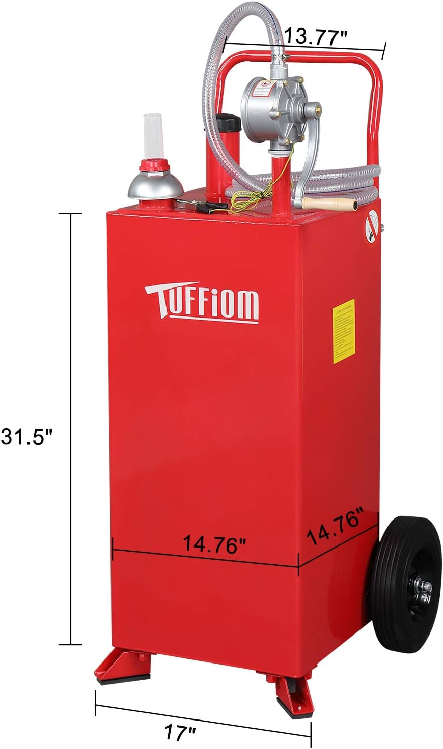TUFFIOM 30 Gallon Fuel Gas Caddy w/Wheels & Manual Siphon Pump,Portable Diesel Fuel Transfer Storage Tank w/8.9ft Hose,Gasoline Can Container for ATV Car Mowers Tractor Boat