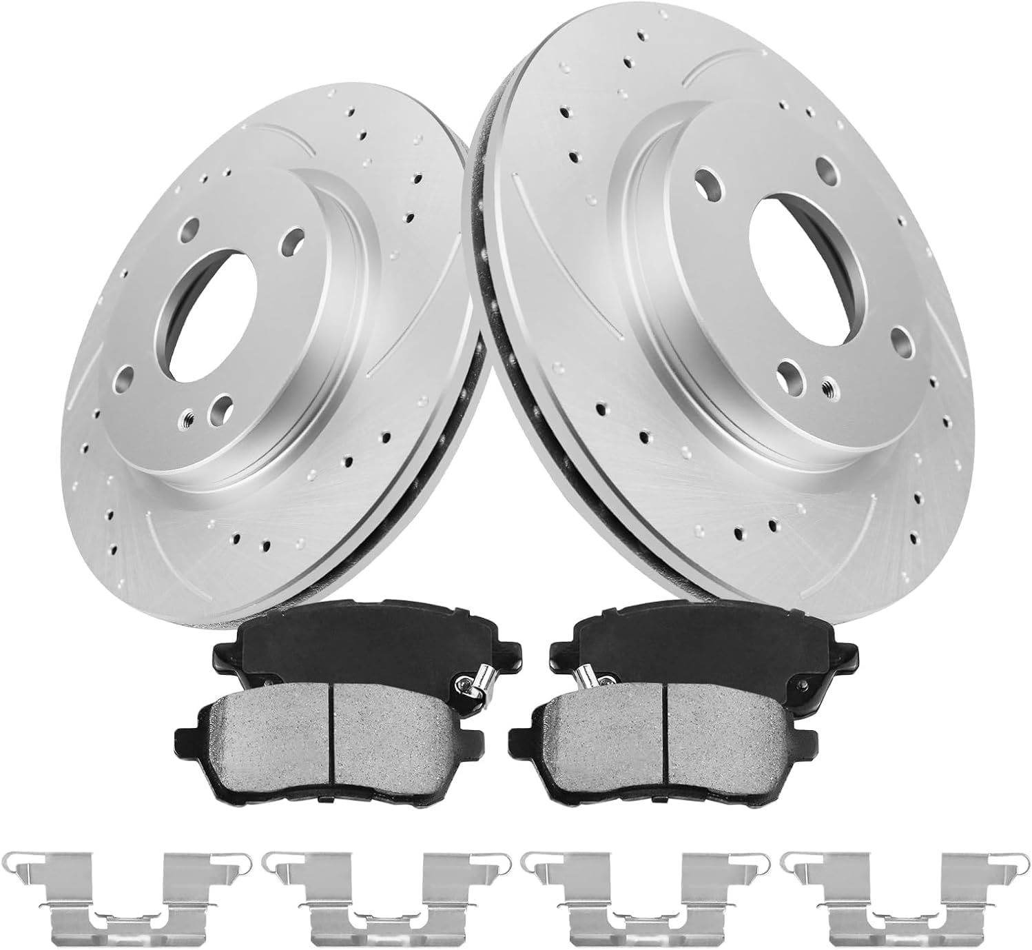 Front Brake Pads and Rotors Kit for Ford Fiesta 2011 2012 2013 2014 2015 2016 2017 2018 2019 257.9mm 10.2in Front G-Coated Drilled and Slotted Rotors Ceramic Brake Pads Replace# 54176 & D1454-8653