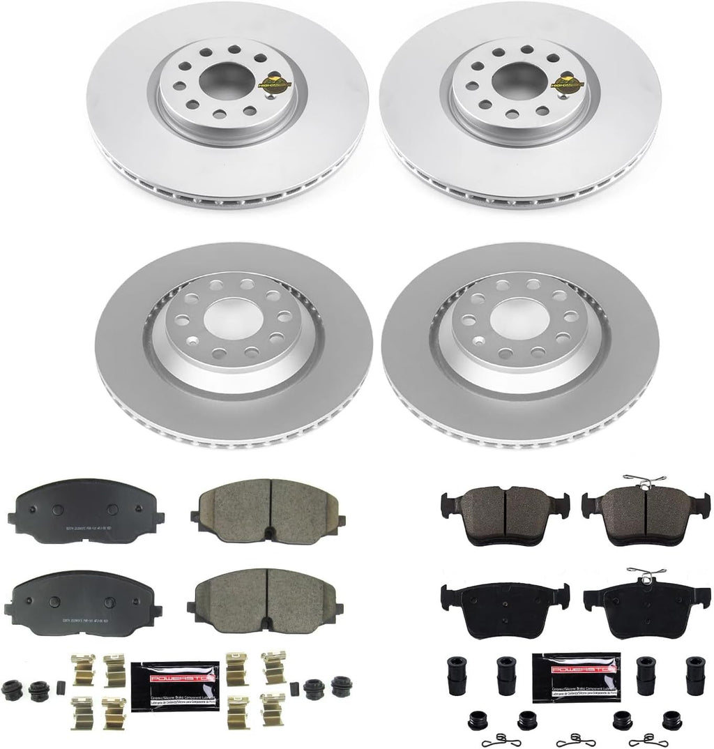 PowerStop Front and Rear Brake Kit for Volkswagen Atlas 2018-20 | Volkswagen Atlas Cross Sport 2020 - Fully-Coated Disc Rotors with Z23 Carbon-Fiber Ceramic Brake Pads Upgrade, CRK8118