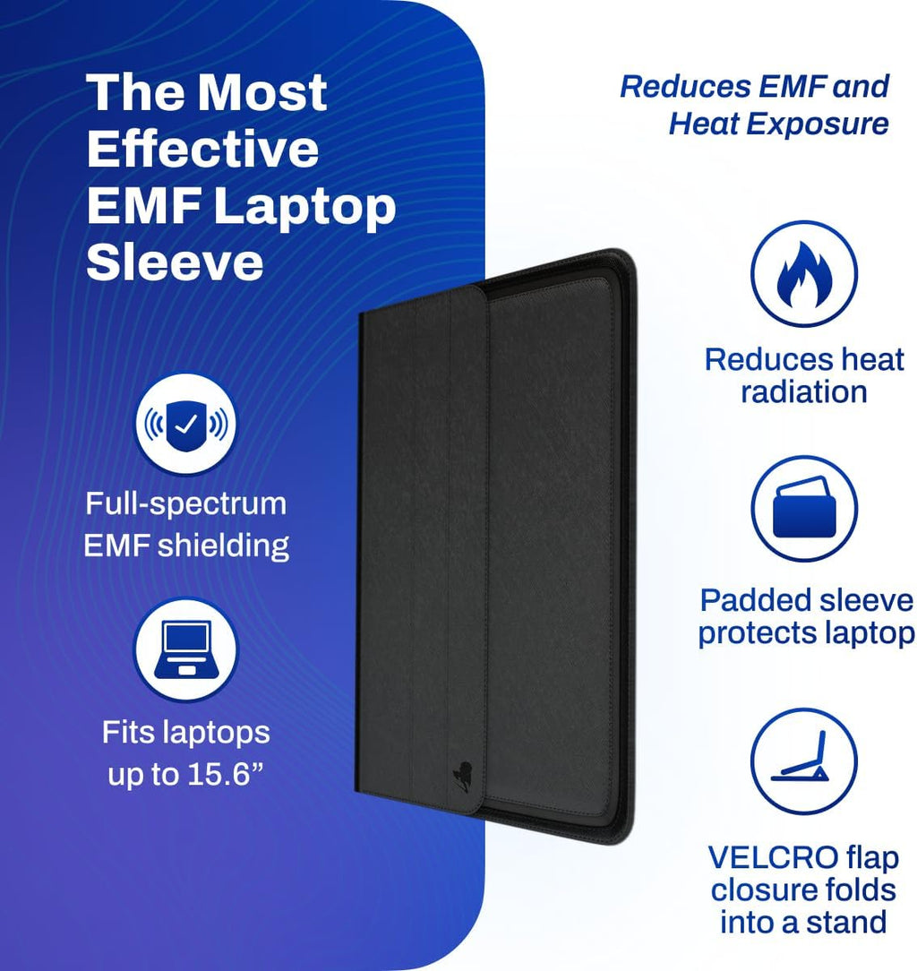 DefenderShield Laptop Sleeve – Slim 15 Inch Laptop Case with Multi-Layer Wireless Signal Shielding Technology – Vegan Leather Sleeve with Built-in Stand & Flap Closure