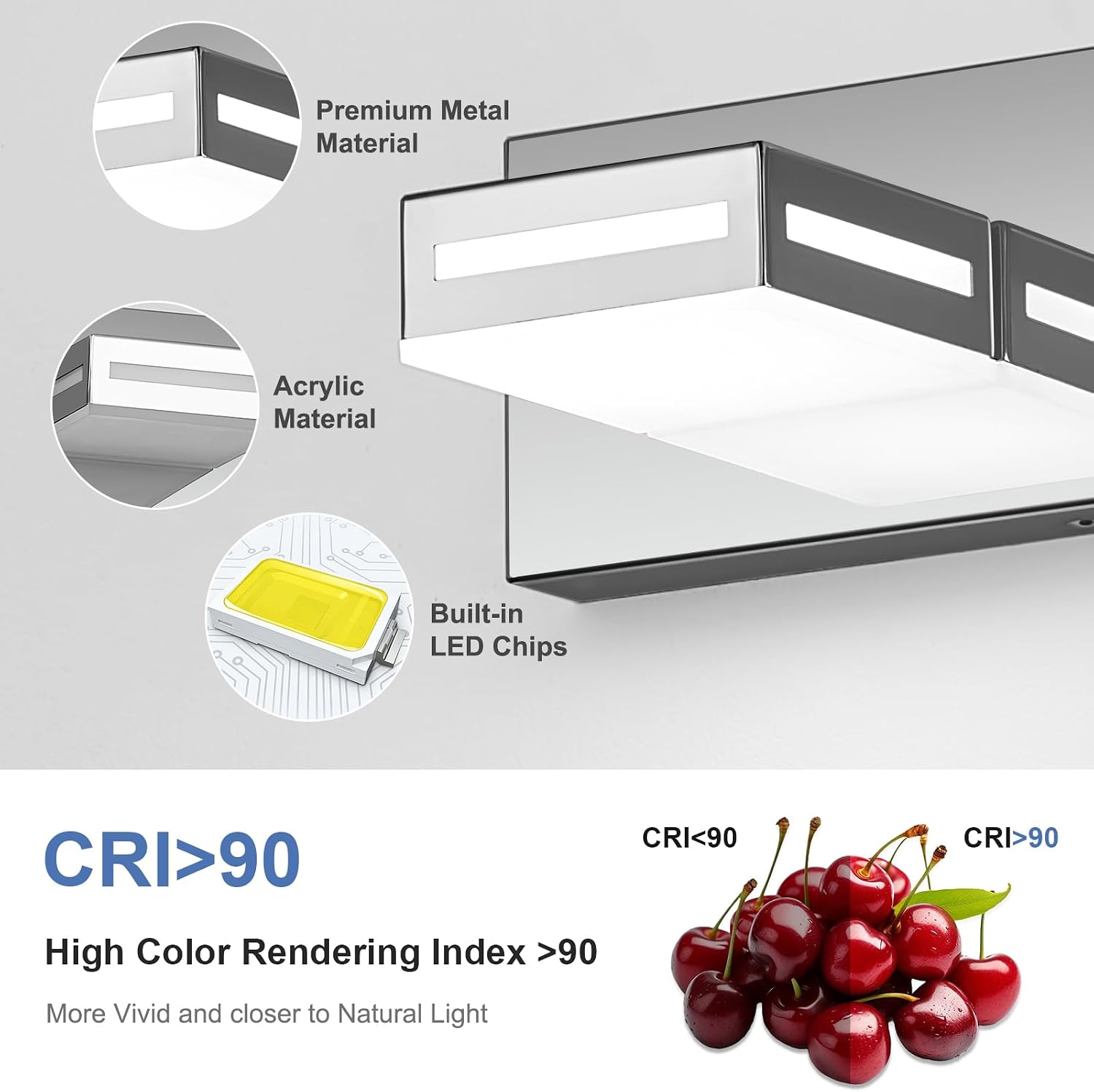 LED Modern Bathroom Light Fixtures, 5-Light 40-Inch Chrome Vanity Lights for Bathroom Lighting Fixtures Over Mirror, 6000K Cool White 350° Rotatable Wall Lamp