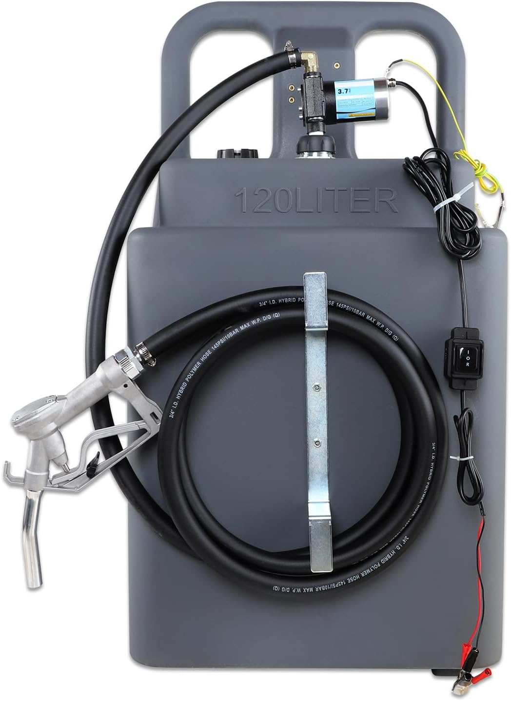 32 Gallon Diesel Gasoline Fuel Transfer Caddy Tank with 12V DC Self-Priming Fuel Transfer Pump for Cars, Motorcycles, Boats, Lawn Mowers, Snowblowers, Manual Fueling Nozzle, 3.7GPM Flow Rate