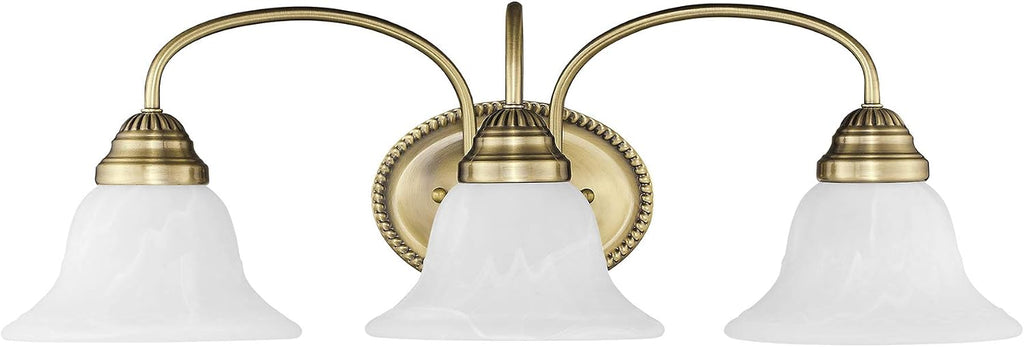 Livex Lighting 1533-01 Edgemont 3 Light Vanity Antique Brass with White Alabaster Glass