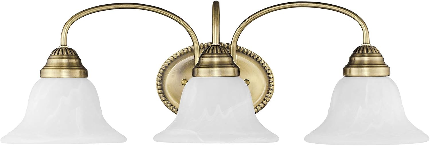 Livex Lighting 1533-01 Edgemont 3 Light Vanity Antique Brass with White Alabaster Glass