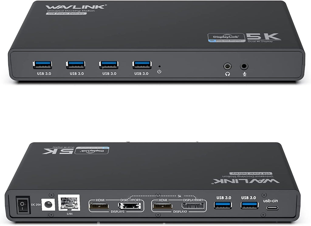 WAVLINK Universal Displaylink Docking Station Dual Monitor with 65W PD Charging for Laptop Windows/Mac, MacBook Neo/Air/Pro, Dock- Dual HDMI/DisplayPort, Gigabit Ethernet, 6 USB 3.0, Audio/Mic