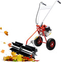 43CC 2-Stroke Walk Behind Gas Power Broom Sweeper, 1.7HP Push Lawn Sweeper with Air-Cooled, Artificial Grass Brush Power Broom Adjustable Speed for Cleaning Driveway Farms Parks Turf