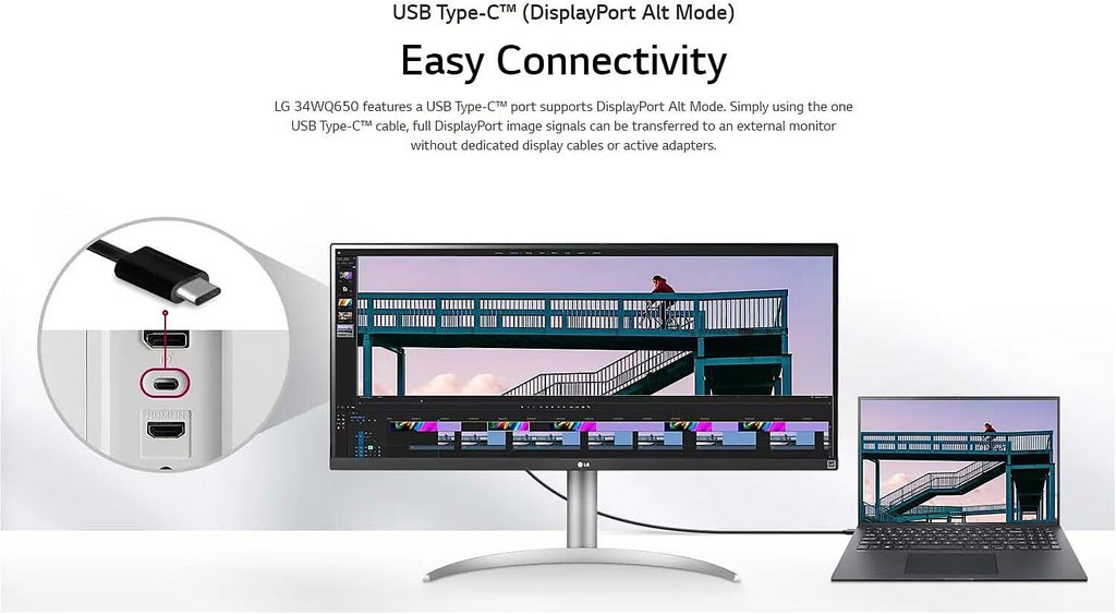 LG 34IN Monitor, Curved, 2560X1080, 21:9 IPS, HDMI 1.4, DP 1.4, USB-Type-C