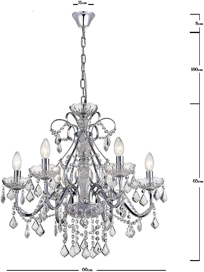 Bestier Modern Chrome Pendant Chandelier Crystal Lighting Ceiling Light Fixture Lamp for Dining Room Bathroom Bedroom Livingroom 6 E12 Bulbs Required D23.6 x H22.8