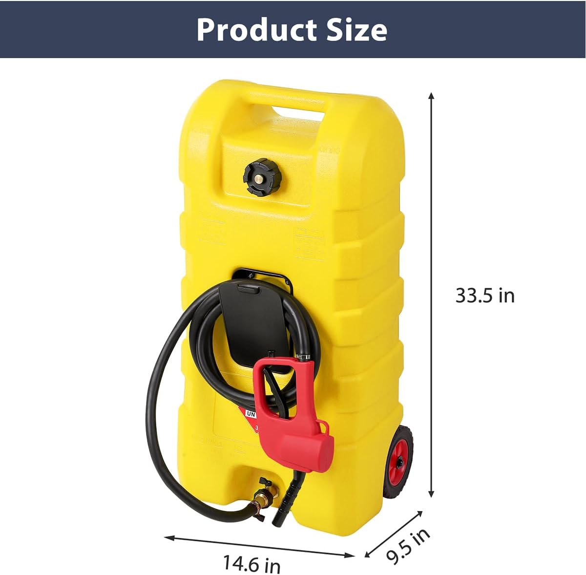 15 Gallon Fuel Caddy – Portable Diesel & Gasoline Tank with Manual Siphon Pump, 10ft Delivery Hose & Wheels for Cars, Boats, ATVs & Lawn Mowers - Yellow