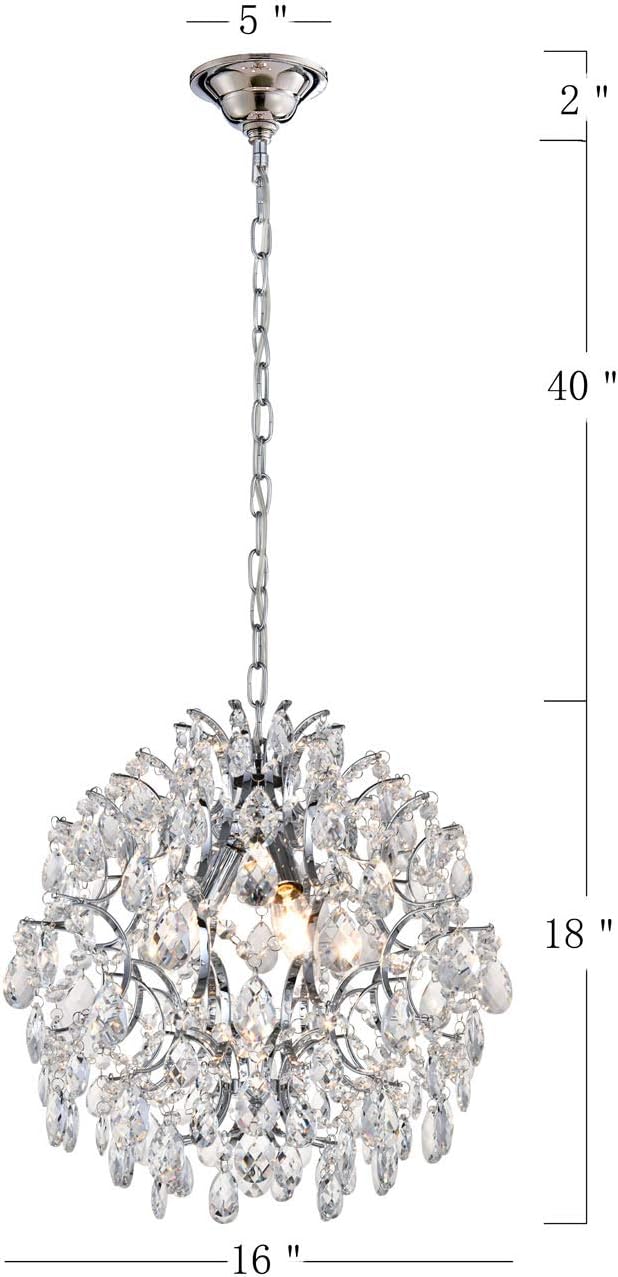 Bestier Modern Pendant Chandelier Crystal Raindrop Lighting Ceiling Light Fixture Lamp for Dining Room Bathroom Bedroom Livingroom entryway 3 E12 Bulbs Required D16 in x H18 in