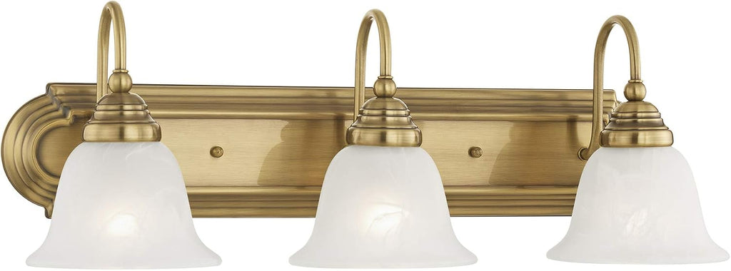 Livex Lighting 1003-01 Bath Vanity with White Alabaster Glass Shades, Antique Brass, 24 x 8.5 x 8.5