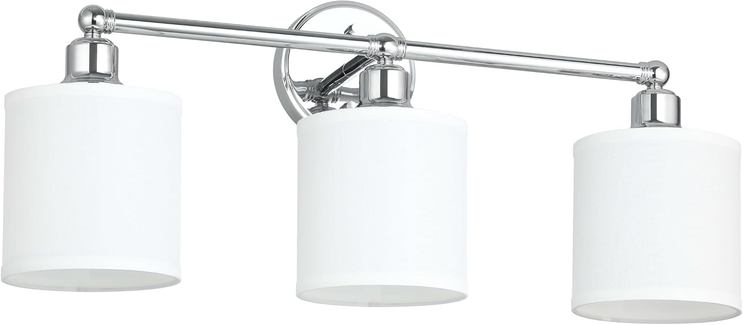 XiNBEi Lighting Wall Light, Bathroom Vanity Light with Fabric Shade, 3 Light Wall Fixture Chrome Finish for Bathroom XB-W1214-3-CH
