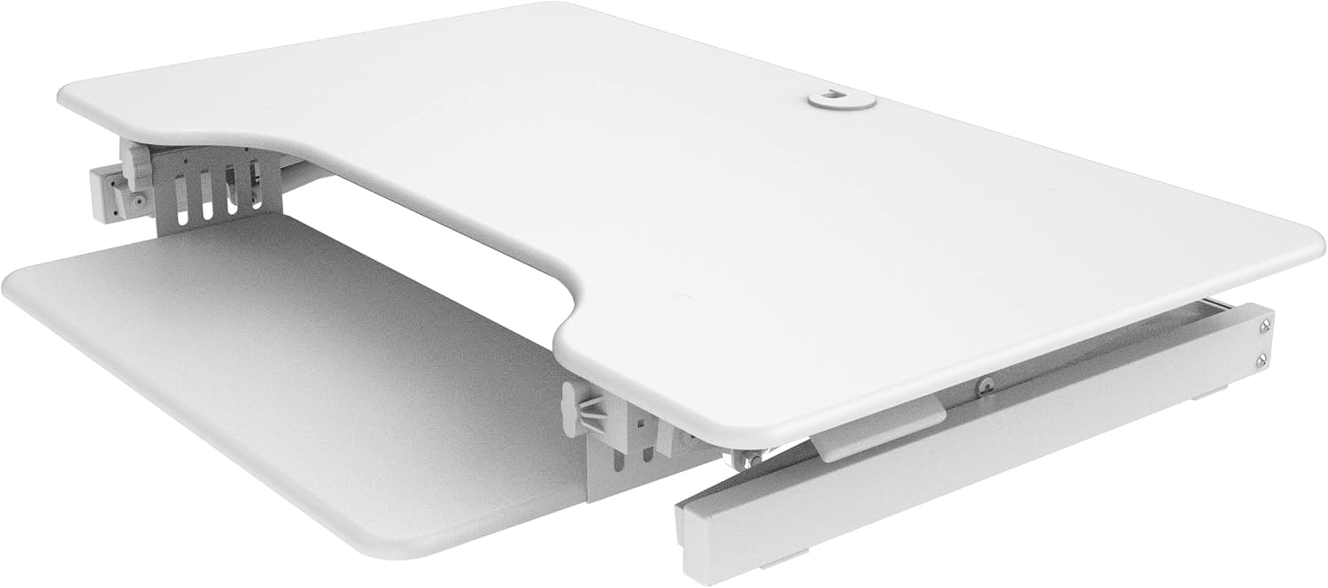 Rocelco 40' Large Height Adjustable Standing Desk Converter - Quick Sit Stand Up Dual Monitor Riser - Gas Spring Assist Computer Workstation - Retractable Keyboard Tray - White (R DADRW-40)