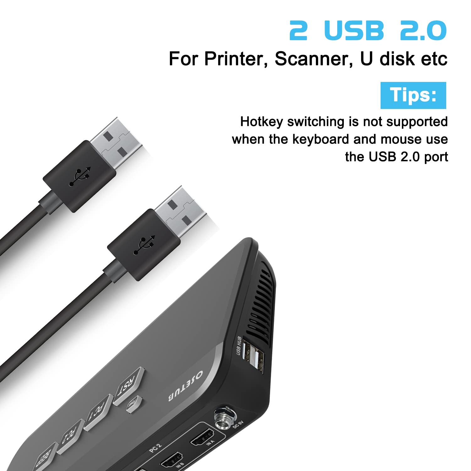 HDMI KVM Switch Dual Monitor, 2 Port KVM Switch Dual Monitor Keyboard Video Mouse Peripherals Switcher with 2 USB 2.0 Hub for 2 Monitors 2 Computers