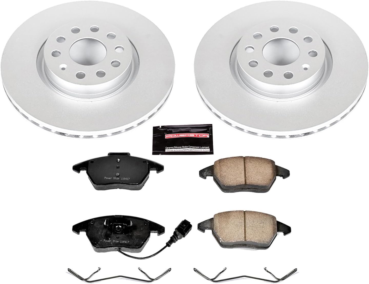 PowerStop Front Brake Kit for Audi A3 2006-13 |A3 Quattro 2006-13 |TT 2008-09 |TT Quattro 2009-15 - Fully-Coated Disc Rotors with Z23 Carbon-Fiber Ceramic Brake Pads Upgrade, CRK2259